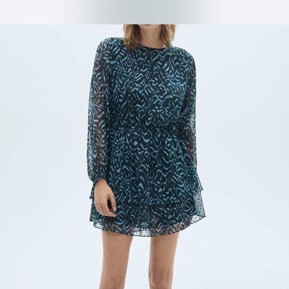 Mango Blue and Black Long Sleeve Dress